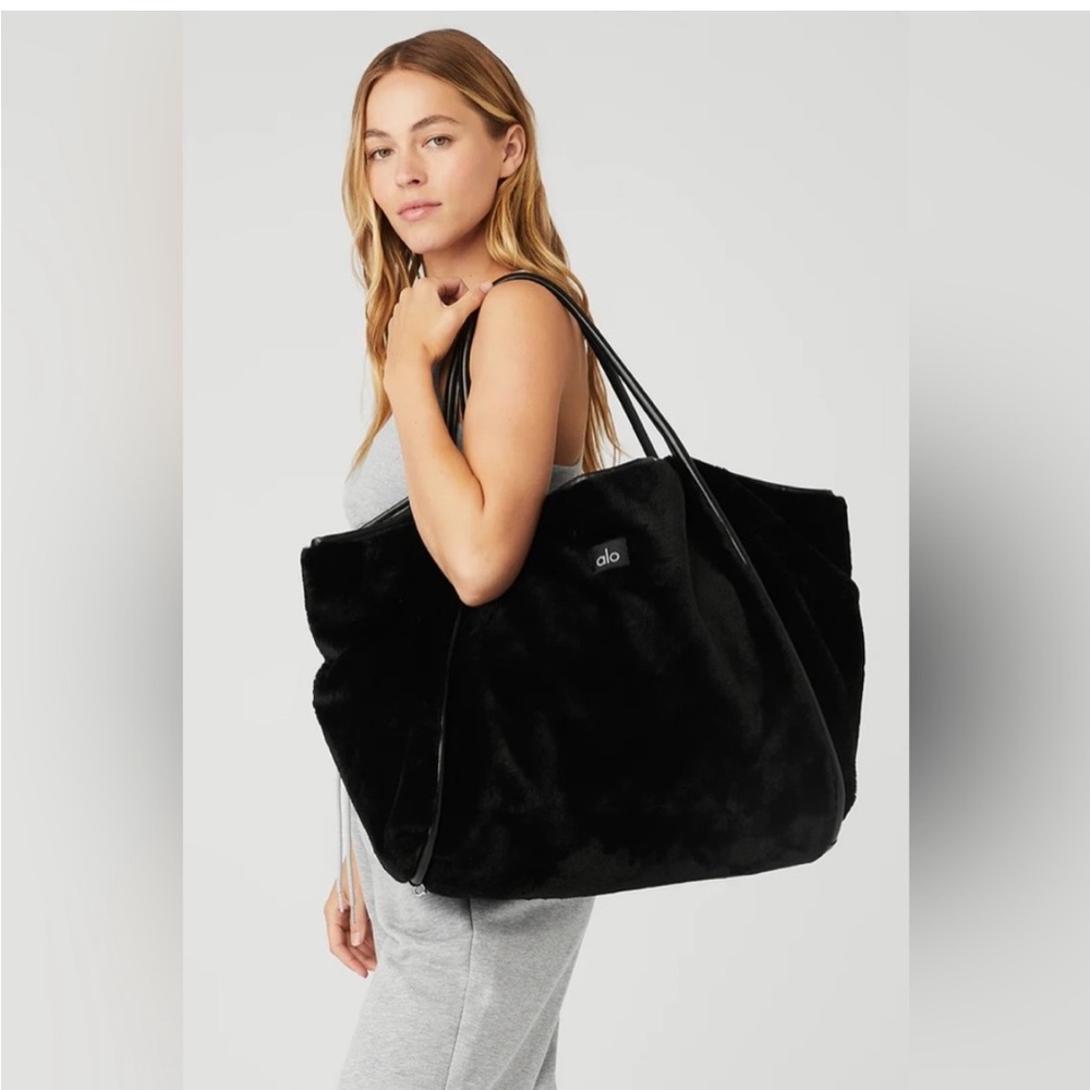 ALO Yoga Black Faux Fur Tote Bag